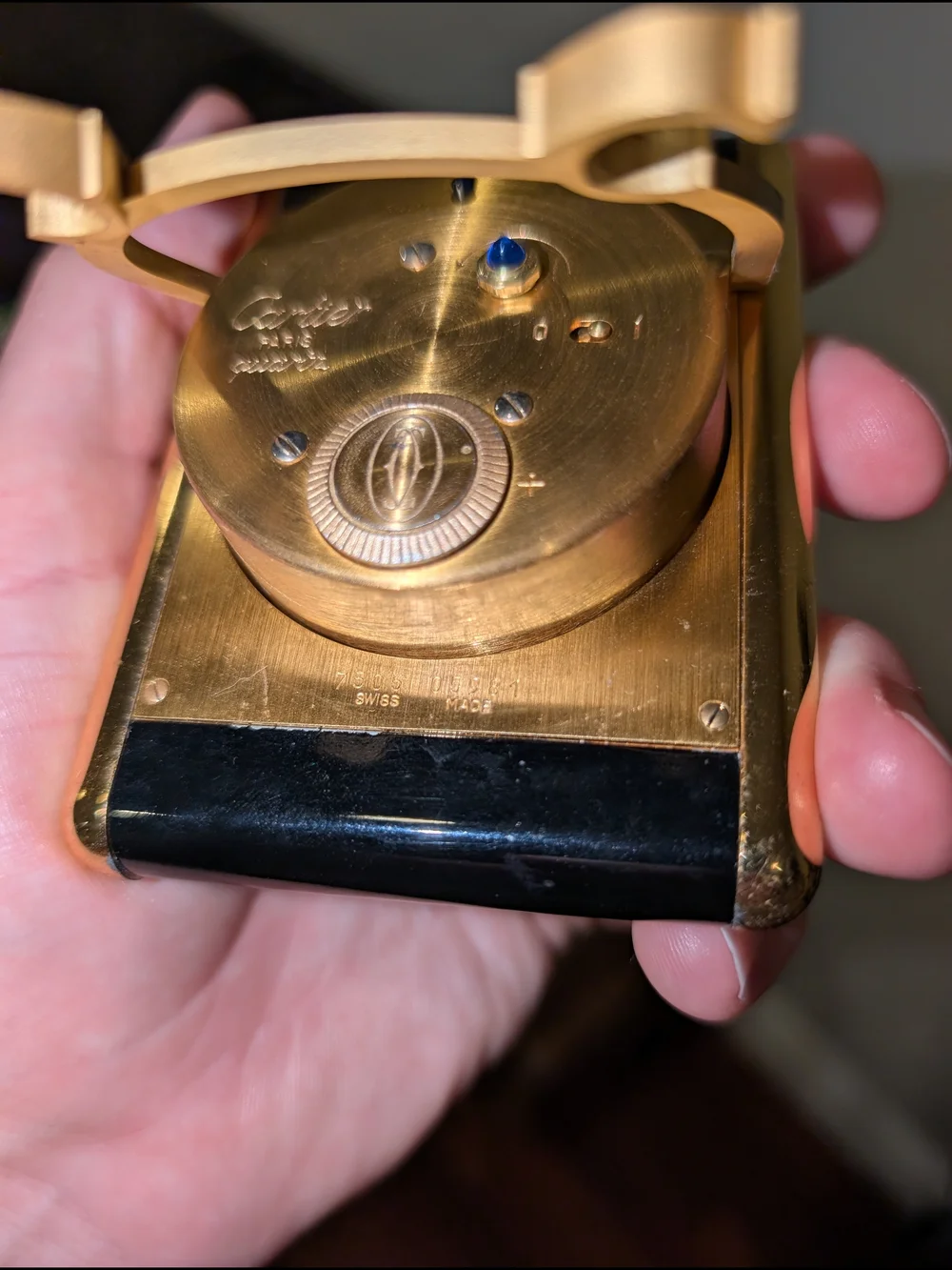 Cartier Gold & Black Desk Clock with Roman Dial